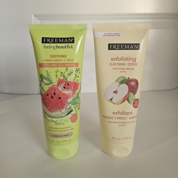 Freeman Exfoliating Clay Mask + Scrub  & Soothing Watermelon +aloe Mask  2 Pack - Picture 1 of 2